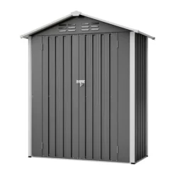 Redskapsbod i metall 154×83×180 cm med ventilationshål, inkl. metallfundament, låsbar dörr, vädertålig – grå Skjul, Garage & Carports