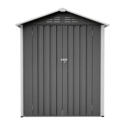 Redskapsbod i metall 154×83×180 cm med ventilationshål, inkl. metallfundament, låsbar dörr, vädertålig – grå Skjul, Garage & Carports
