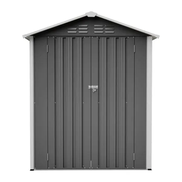 Redskapsbod i metall 154×83×180 cm med ventilationshål, inkl. metallfundament, låsbar dörr, vädertålig – grå Skjul, Garage & Carports