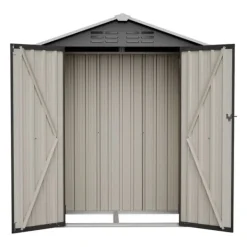 Redskapsbod i metall 154×83×180 cm med ventilationshål, inkl. metallfundament, låsbar dörr, vädertålig – grå Skjul, Garage & Carports