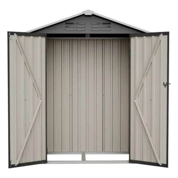 Redskapsbod i metall 154×83×180 cm med ventilationshål, inkl. metallfundament, låsbar dörr, vädertålig – grå Skjul, Garage & Carports
