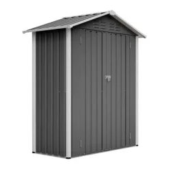 Redskapsbod i metall 154×83×180 cm med ventilationshål, inkl. metallfundament, låsbar dörr, vädertålig – grå Skjul, Garage & Carports
