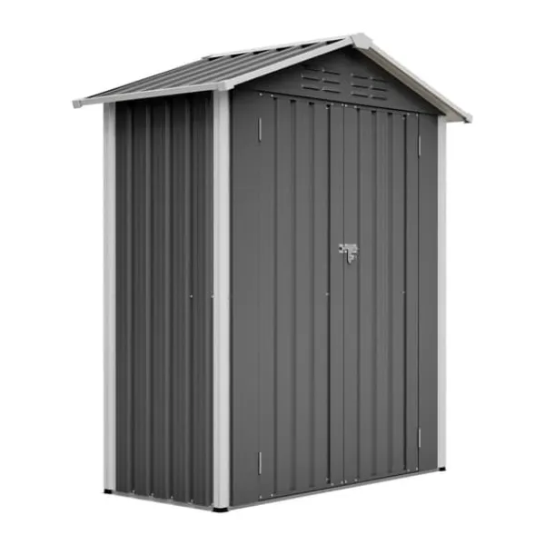 Redskapsbod i metall 154×83×180 cm med ventilationshål, inkl. metallfundament, låsbar dörr, vädertålig – grå Skjul, Garage & Carports