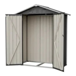 Redskapsbod i metall 154×83×180 cm med ventilationshål, inkl. metallfundament, låsbar dörr, vädertålig – grå Skjul, Garage & Carports