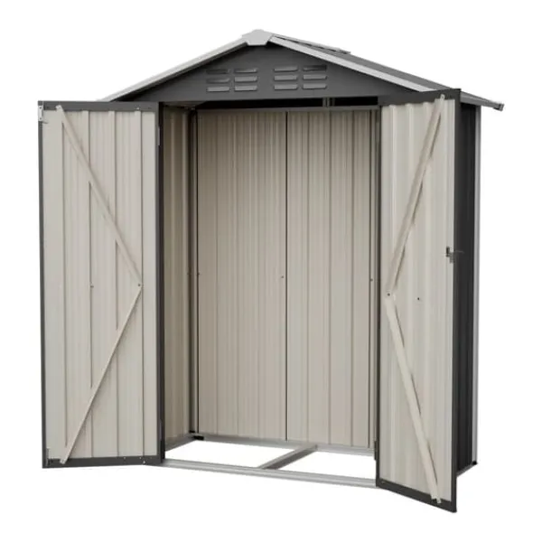 Redskapsbod i metall 154×83×180 cm med ventilationshål, inkl. metallfundament, låsbar dörr, vädertålig – grå Skjul, Garage & Carports