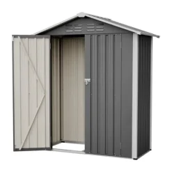 Redskapsbod i metall 154×83×180 cm med ventilationshål, inkl. metallfundament, låsbar dörr, vädertålig – grå Skjul, Garage & Carports