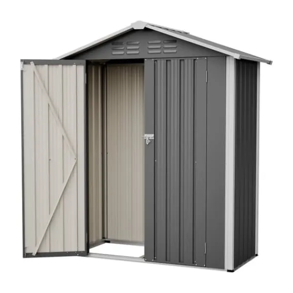Redskapsbod i metall 154×83×180 cm med ventilationshål, inkl. metallfundament, låsbar dörr, vädertålig – grå Skjul, Garage & Carports
