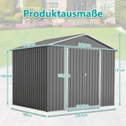 Redskapsbod i metall 8×6 ft med vikdörr, antracitgrå – för trädgårdsredskap & verktygsförvaring
