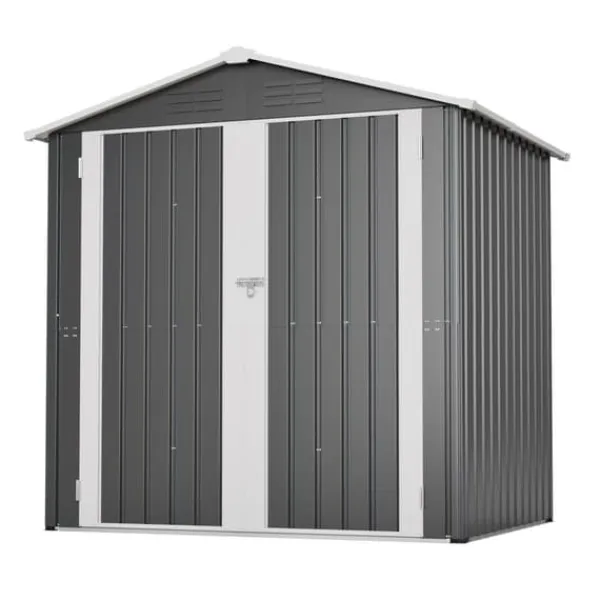 Redskapsbod i metall 142 x 185 cm, grå – låsbar dörr, ventilationshål, inkl. metallbas, vädertålig för trädgårdsredskap Skjul, Garage & Carports