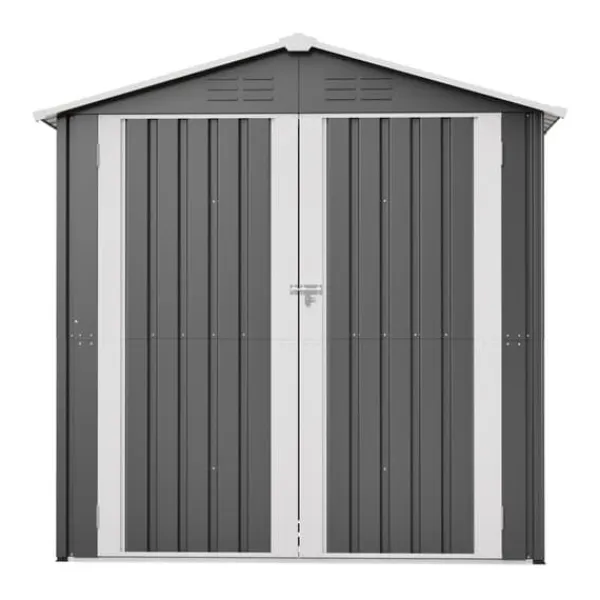 Redskapsbod i metall 142 x 185 cm, grå – låsbar dörr, ventilationshål, inkl. metallbas, vädertålig för trädgårdsredskap Skjul, Garage & Carports