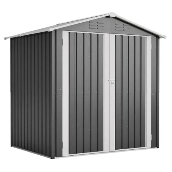 Redskapsbod i metall 142 x 185 cm, grå – låsbar dörr, ventilationshål, inkl. metallbas, vädertålig för trädgårdsredskap Skjul, Garage & Carports