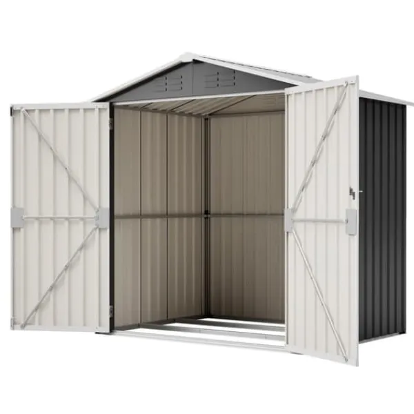 Redskapsbod i metall 142 x 185 cm, grå – låsbar dörr, ventilationshål, inkl. metallbas, vädertålig för trädgårdsredskap Skjul, Garage & Carports