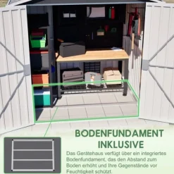 Redskapsbod i metall 142 x 185 cm, grå – låsbar dörr, ventilationshål, inkl. metallbas, vädertålig för trädgårdsredskap Skjul, Garage & Carports