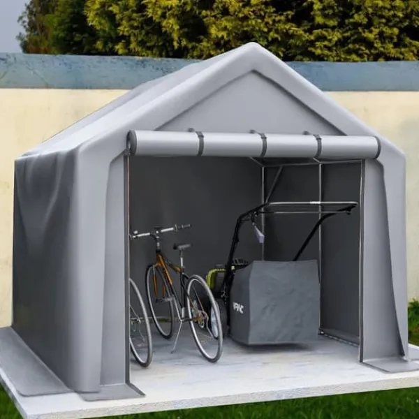 Redskapsbod och cykelskjul 244x241x217 cm trädgårdsförråd lagertält verktygsskjul mörkgrå