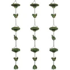 Sale Regnkedja 3-pack, 123 cm, metall med fåglar & klocka, med upphängning, grön Trädgårdsprydnader