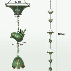 Sale Regnkedja 3-pack, 123 cm, metall med fåglar & klocka, med upphängning, grön Trädgårdsprydnader