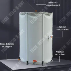 Regnvattenuppsamlare - TD - 750L - Fällbar - Slitstark - 100x98cm