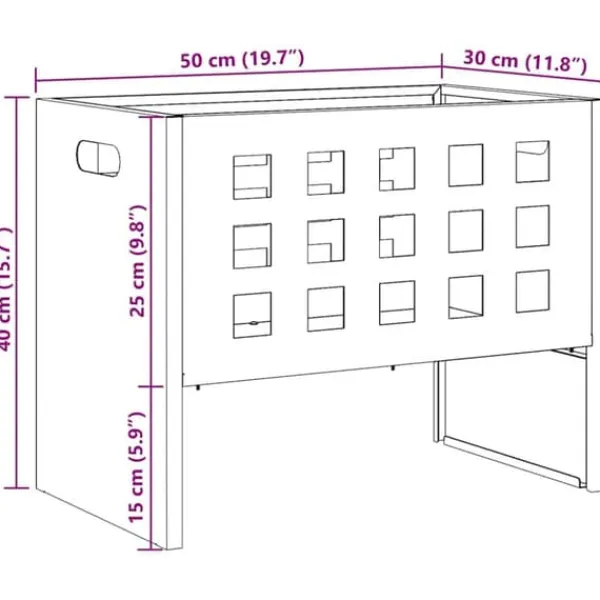 Online Rektangulär utomhuseldstad i svart stål | Storlek: 50x30x40 cm Öppna Spisar