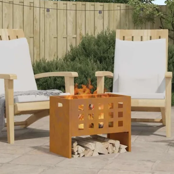 New Rektangulär vedeldad eldstad i Corten stål | Storlek: 50x30x40 cm | Färg: Brun Vedeldade Kaminer