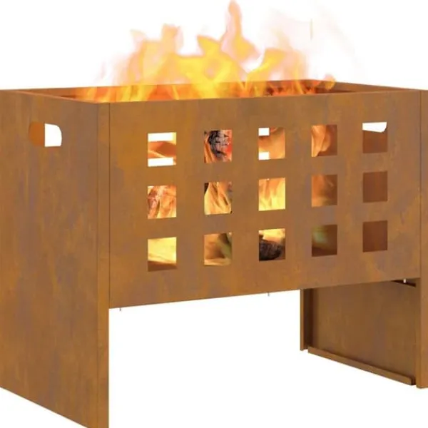 New Rektangulär vedeldad eldstad i Corten stål | Storlek: 50x30x40 cm | Färg: Brun Vedeldade Kaminer