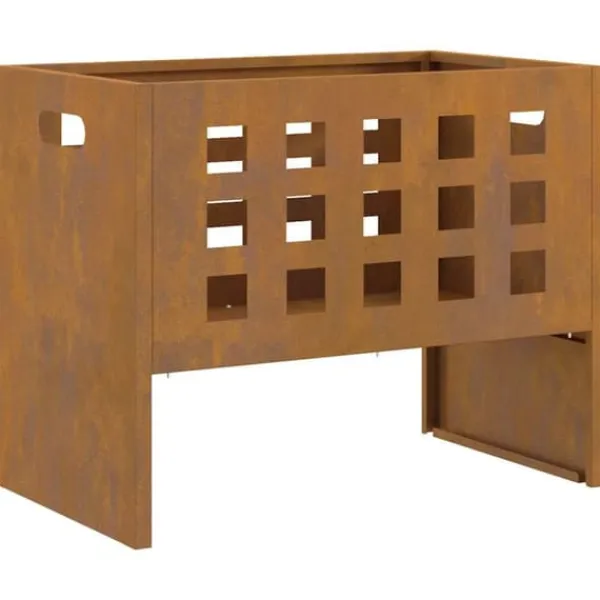 New Rektangulär vedeldad eldstad i Corten stål | Storlek: 50x30x40 cm | Färg: Brun Vedeldade Kaminer