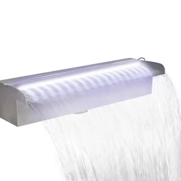 Rektangulärt Vattenfall Poolfontän med LED-lampor - Rostfritt Stål | Storlek: 45 cm
