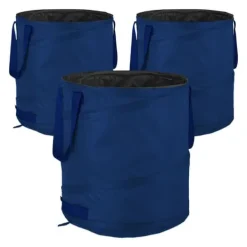 Outlet Relaxdays 3 självstående trädgårdssäckar, 85 l, pop-up system, 3 handtag vardera, UV-resistenta, vattentäta, blå Trädgårdskorgar
