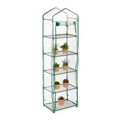 Relaxdays Balkongväxthus, 5 hyllor, järn, PVC-duk, H x B x D : 193 x 58 x 36 cm, transparent och grön