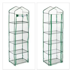 Relaxdays Balkongväxthus, 5 hyllor, järn, PVC-duk, H x B x D : 193 x 58 x 36 cm, transparent och grön