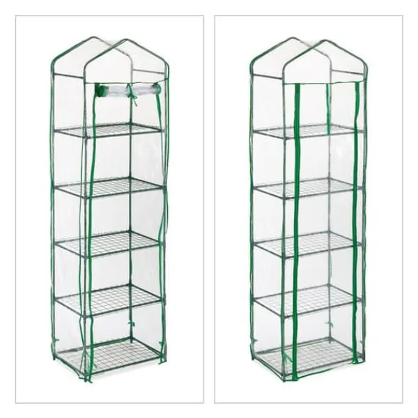 Relaxdays Balkongväxthus, 5 hyllor, järn, PVC-duk, H x B x D : 193 x 58 x 36 cm, transparent och grön