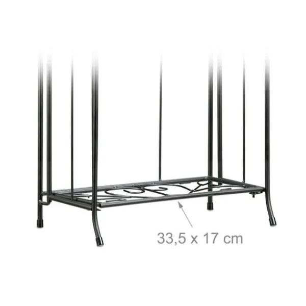 Relaxdays Blomsterhylla i metall 2 plan utomhus växtstöd balkong terrass trädgård HxBxD: 64,5 x 33,5 x 18 cm, svart