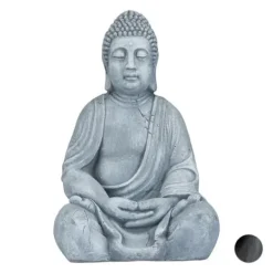 Discount Relaxdays Buddha-statyn, Buddha-figur, trädgårdsdekoration, keramikskulptur, Zen 50 cm, ljusgrå Trädgårdsprydnader