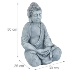 Discount Relaxdays Buddha-statyn, Buddha-figur, trädgårdsdekoration, keramikskulptur, Zen 50 cm, ljusgrå Trädgårdsprydnader