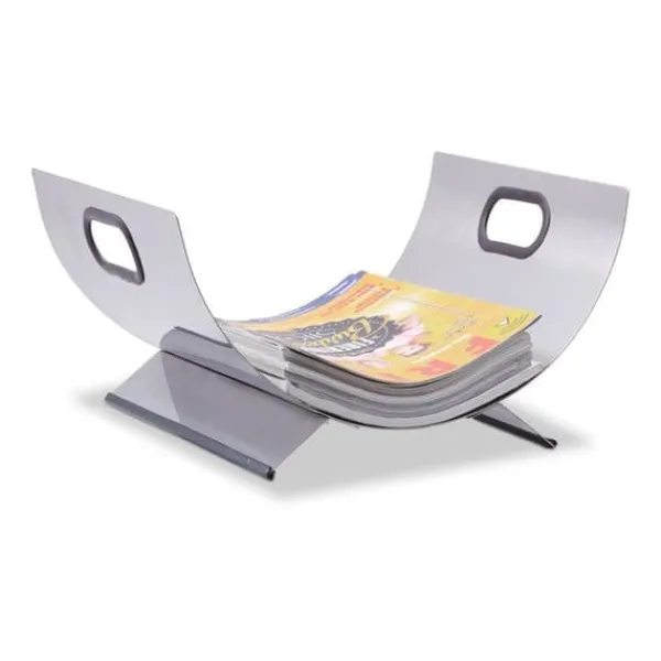 Discount Relaxdays Eldstadshållare tidningsställ i rostfritt stål modernt trästöd i metall HxBxD: 19 x 37 x 33 cm, silver Tillbehör Till Vedeldade Kaminer & Öppna Spisar