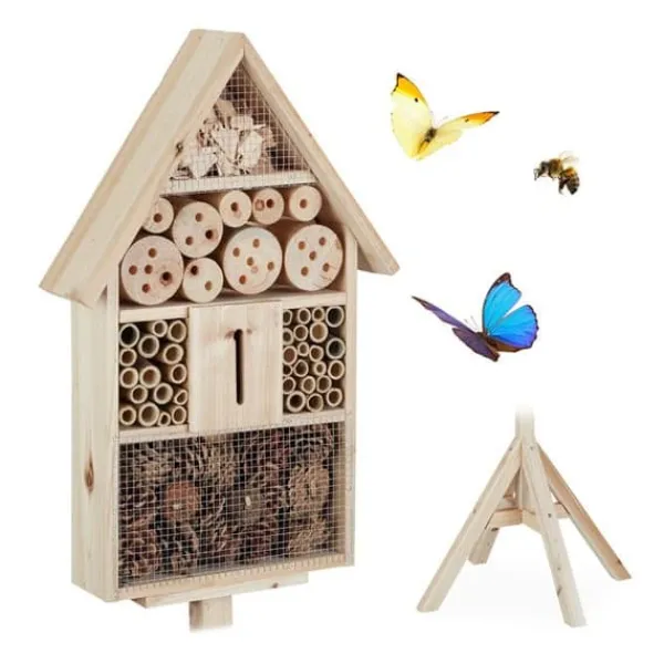Relaxdays Fristående Insektshotell, Insektshus, Bee Refuge, Nest Hut Garden HxBxD: 140x47x47cm, Nature