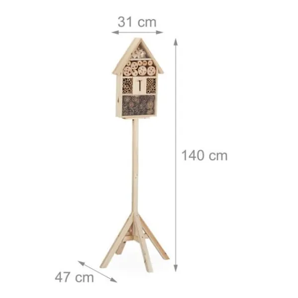 Relaxdays Fristående Insektshotell, Insektshus, Bee Refuge, Nest Hut Garden HxBxD: 140x47x47cm, Nature