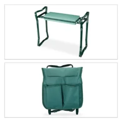 Relaxdays knäskydd, mjukt sittunderlag, 2 väskor, hopfällbar, knähjälpmedel, trädgårdsarbete, upp till 150 kg, HLP 50x60x27,5cm grön