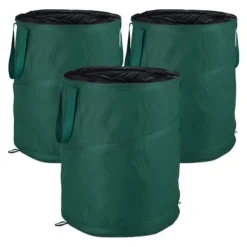 Relaxdays Pop-Up trädgårdssäck, avfallssäck, set med 3 lövträdgård 160 liter trädgårdsarbete: ∅ 55 cm, grön