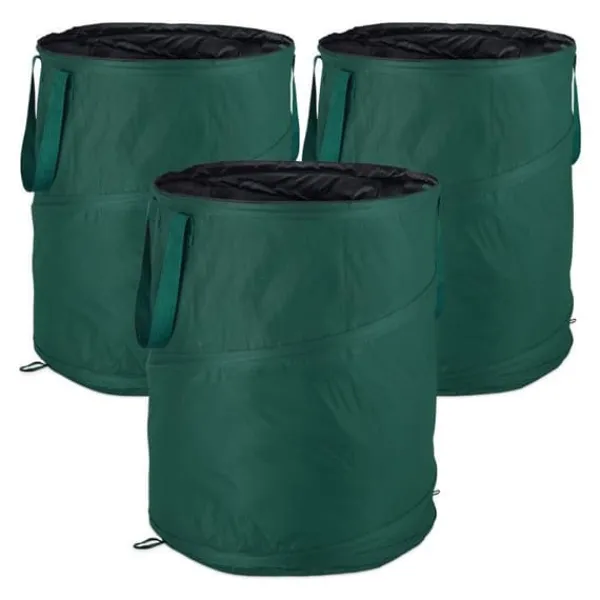 Relaxdays Pop-Up trädgårdssäck, avfallssäck, set med 3 lövträdgård 160 liter trädgårdsarbete: ∅ 55 cm, grön