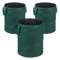 Relaxdays Självbärande trädgårdsavfallspåsar, 3-pack, 90 L, 3 handtag, soptunna, UV-beständig, vattentät, grön Trädgårdskorgar