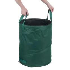 Relaxdays Självbärande trädgårdsavfallspåsar, 3-pack, 90 L, 3 handtag, soptunna, UV-beständig, vattentät, grön Trädgårdskorgar