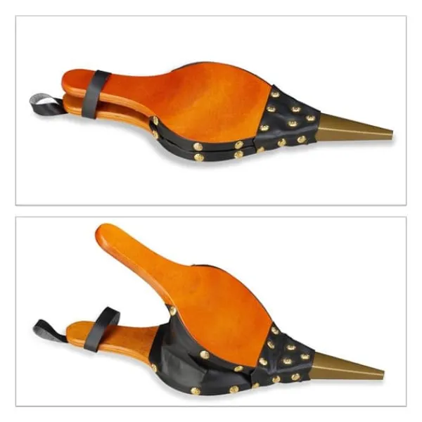 Relaxdays skorsten blåsare, grill, rustik tändare, dekorativa gyllene spikar, längd 39 cm, brun/svart