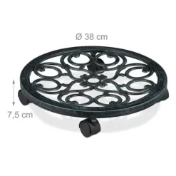 Discount Relaxdays stöd rullande växter rund, i metall, rullande fat blomkrukor, antik utseende, grön Stöd Med Hjul, Säten & Knäskydd För Trädgårdsskötsel