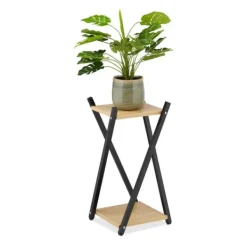 Relaxdays Växtställ, 2 ytor med träeffekt, modern blomsterpall, HLP: 57x29x29 cm, kolonn, svart-ljust brunt