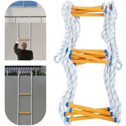 Outlet Repstege för nödutrymning - Portabel räddnings-/klätterstege - Höjd 3,8 m - Bredd 30 cm - Maxbelastning 100/120 kg - Fällbar - Färg Blå/Vit/Gul Beredskapsplaner