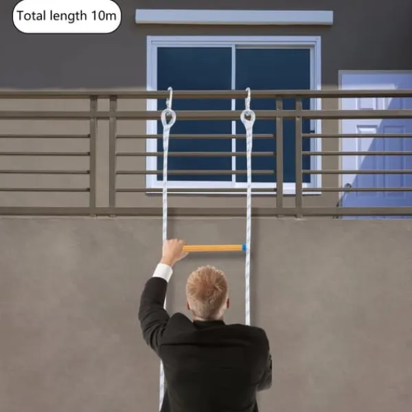 Outlet Repstege för nödutrymning - Portabel räddnings-/klätterstege - Höjd 3,8 m - Bredd 30 cm - Maxbelastning 100/120 kg - Fällbar - Färg Blå/Vit/Gul Beredskapsplaner