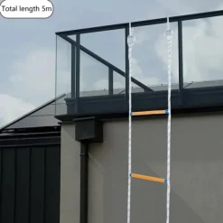 Outlet Repstege för nödutrymning - Portabel räddnings-/klätterstege - Höjd 3,8 m - Bredd 30 cm - Maxbelastning 100/120 kg - Fällbar - Färg Blå/Vit/Gul Beredskapsplaner
