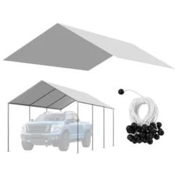 Reservtak för carport - Presenning 3 x 6 m - UV-beständig - Vattentät - Kraftig - Med bollsnoddar - Ram ingår ej - Grå
