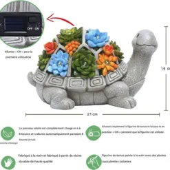 Resin Skulptur av Trädgårdsturtle - med Suculentväxter, Solarbelysning - Trädgårdsskulptur, Trädgårdsdekoration, Presentidé till Mamma