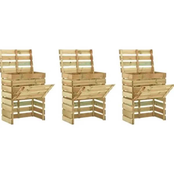 vidaXL Ribbad trädgårdskompost 3 st 80x50x100 cm impregnerad furu